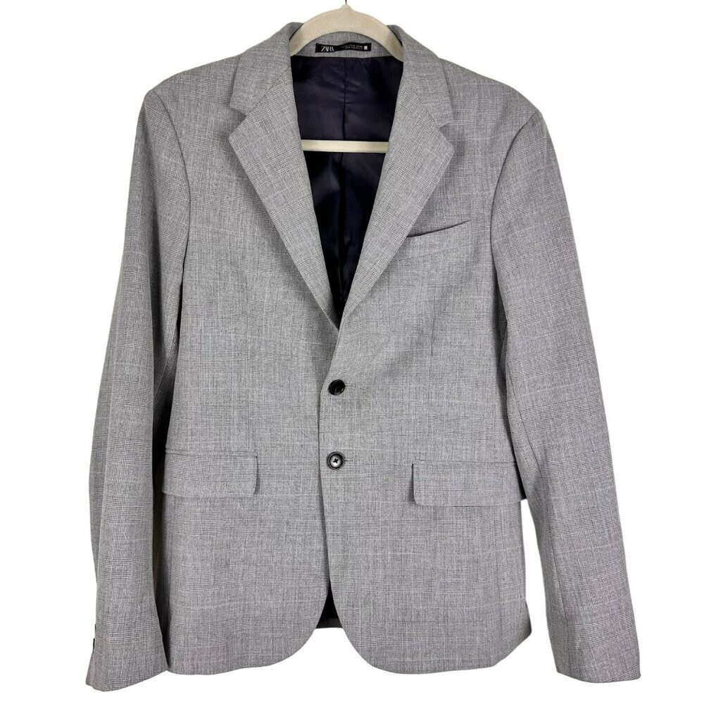 ZARA Men’s Grey Blue Plaint Suit Blazer Relaxed Fit  Jacket‎ 36